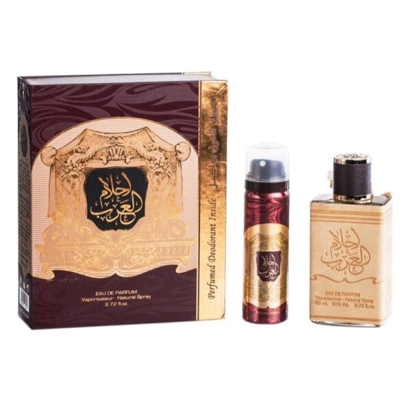 (plu00048) - Set Parfum Arăbesc Ahlam Al Arab, Ard al Zaafaran, Bărbătesc, Apă de Parfum - 80ml + Deo 50ml